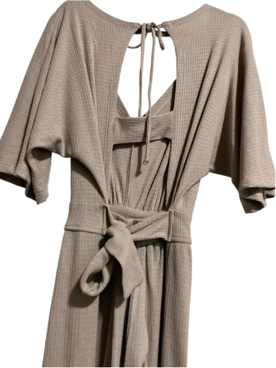 EUC Women's MUMO Taupe Ribbed V-Neck Maxi Dress with Open Back, Size L - Picture 7 of 11